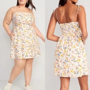 Old Navy‎ Linen Cami Tie Shoulder Mini Dress Floral Size 3X Yellow Floral 2022